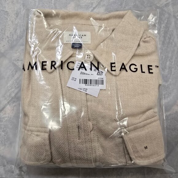 NWT American Eagle M Women's Oversized Fleece & Love Shacket, Sand Medium (AEO) - Picture 7 of 13